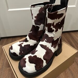 Miista E8 Yolanda Cow Print Ankle Boots Square Toe Chunky Sole EU38 NWB